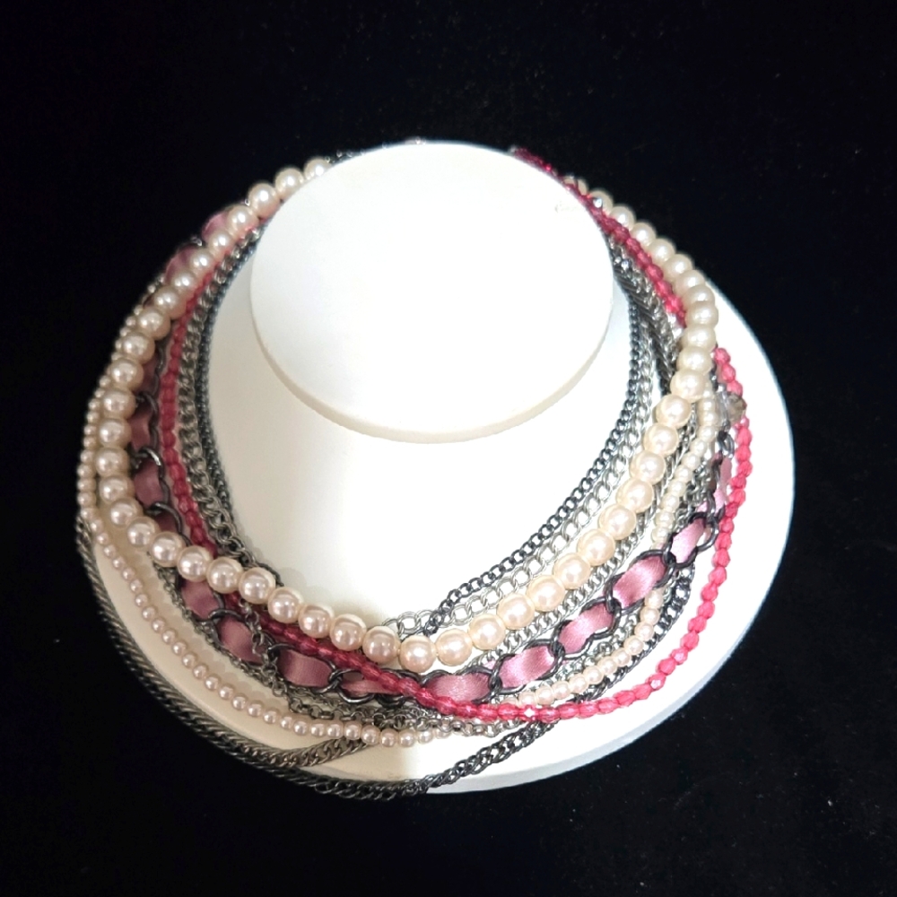 Loft Pink and Silver Multi-Strand Necklace